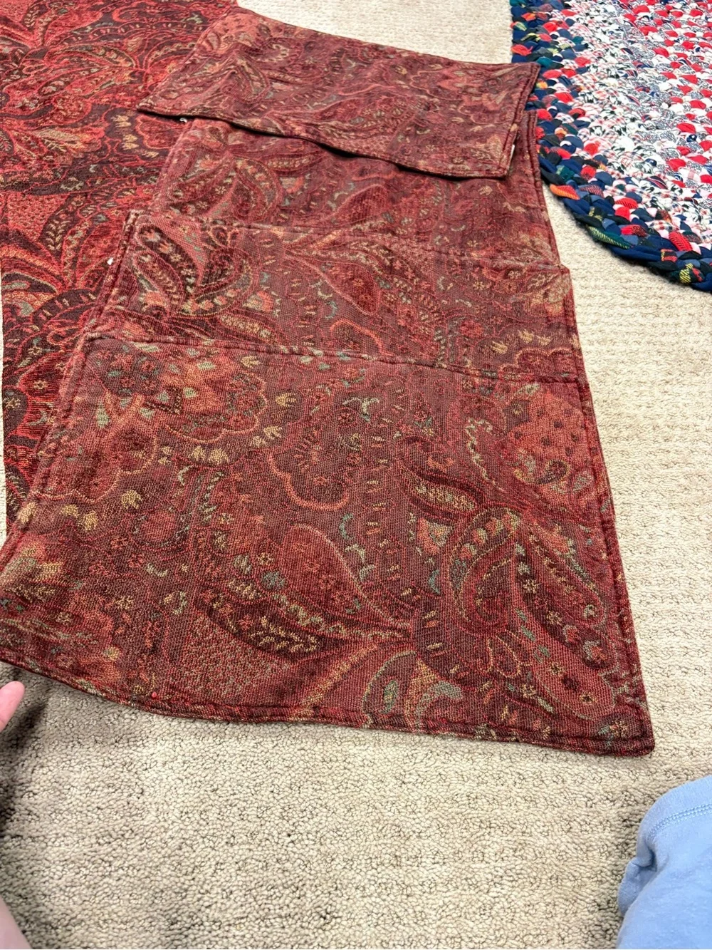Crate&Barrel Red Paisley Table Runner Set